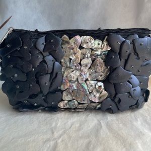 Lovely unique abalone wood clutch purse New Zealand Paua Pawa shell wood bag